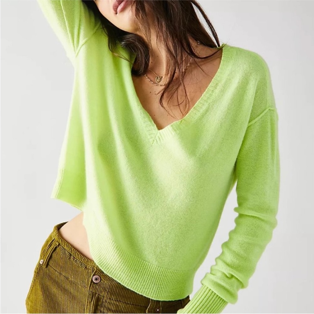 Free People Lime V-Neck Sweater